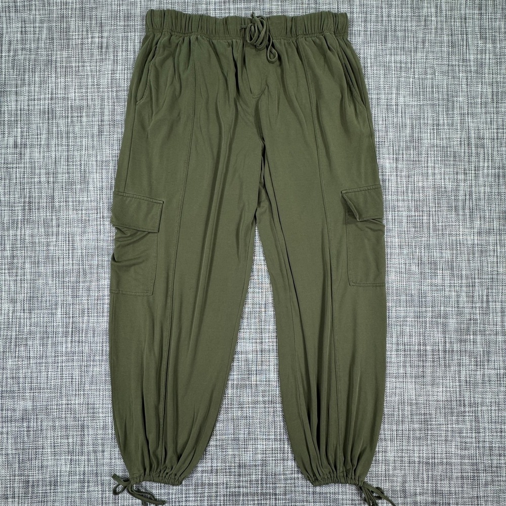 Flag & Anthem Women's Modal Cargo Pants Olive Green Large Drawstring Toggle Hem